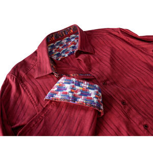 Robert Graham Men Herringbone Striped Button Up shirt XL Eclectic Artsy Preppy